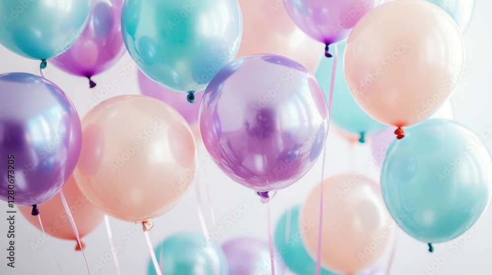 A colorful cluster of pastel balloons in shades of blue, pink, and purple, creating a festive and cheerful atmosphere. A colorful cluster of pastel balloons in shades of blue, pink, and purple, creating a festive and cheerful atmosphere.
