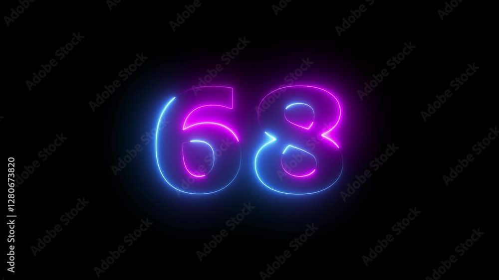 neon Pink and blue color number text animation . pink and blue neon number sixty-eight. neon Pink and blue color number text animation . pink and blue neon number sixty-eight.