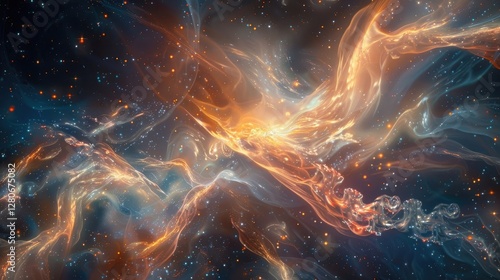 Ethereal wisps of light dancing across an abstract cosmos