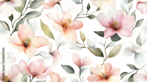 pattern with magnolia flowers. Watercolor illustration.