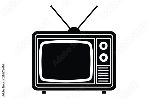 Vintage retro television silhouette vector icon on white background
