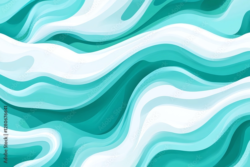 Abstract Turquoise And White Wavy Pattern With Smooth Flowing Layers And Gradient Background Abstract Turquoise And White Wavy Pattern With Smooth Flowing Layers And Gradient Background