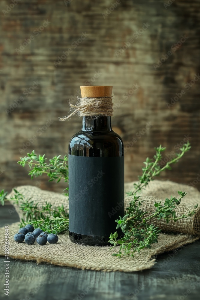 juniper essential oil in a small bottle, Generative AI, juniper essential oil in a small bottle, Generative AI,