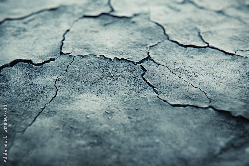 Obraz premium Cracked Dry Earth Surface with Closeup View and Texture in Natural Blue Gray Tones for Environmental Themes