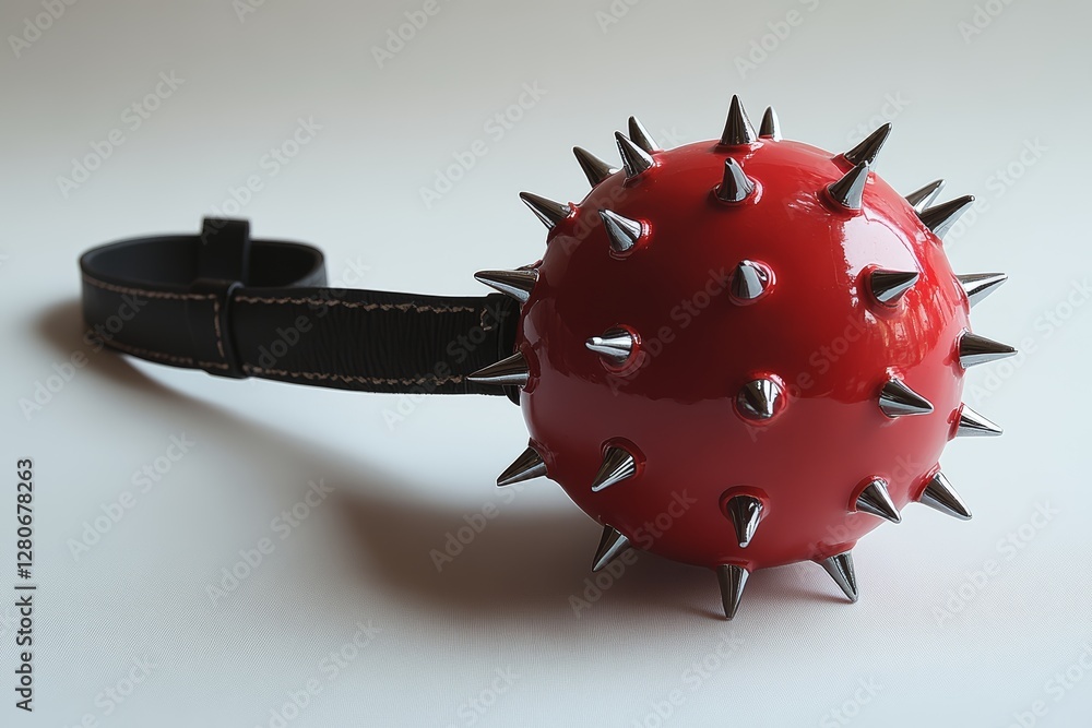Red Spiked Ball with Black Leather Strap