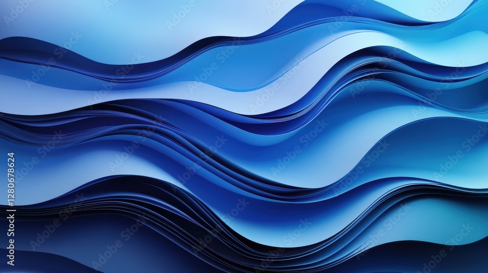 Fototapeta premium Abstract wave patterns in varying shades of blue create a soothing visual flow.