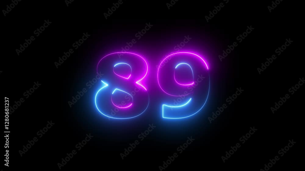 neon Pink and blue color number text animation . pink and blue neon number eighty- nine. neon Pink and blue color number text animation . pink and blue neon number eighty- nine.