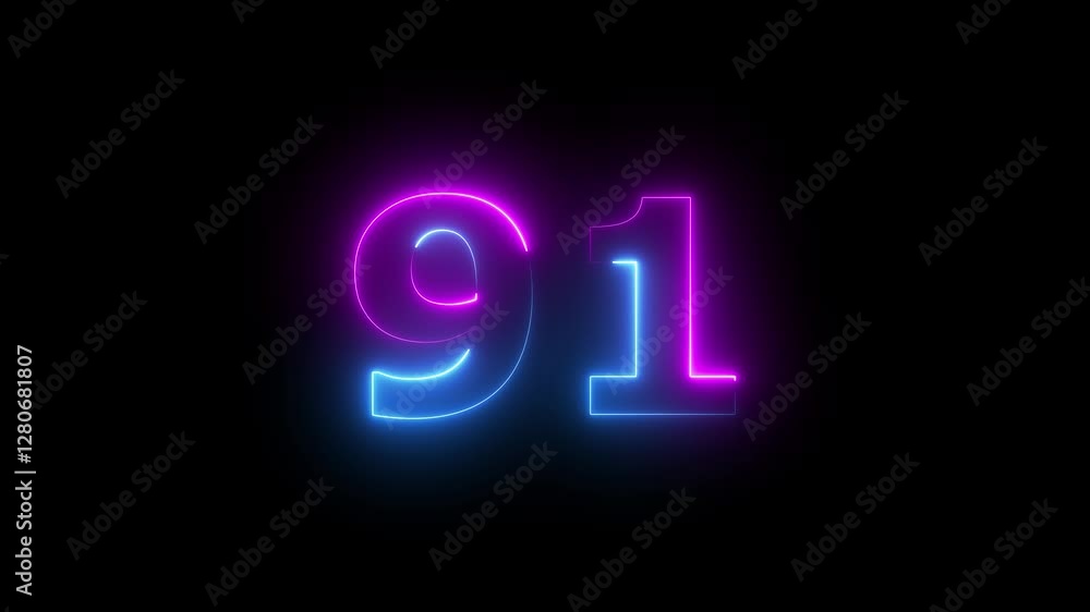 neon Pink and blue color number text animation . pink and blue neon number ninety-one. neon Pink and blue color number text animation . pink and blue neon number ninety-one.