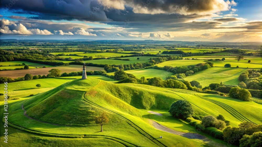 Fototapeta premium Ireland's Hill of Tara: a breathtaking high-resolution image showcasing ancient landscape and remarkable depth of field.