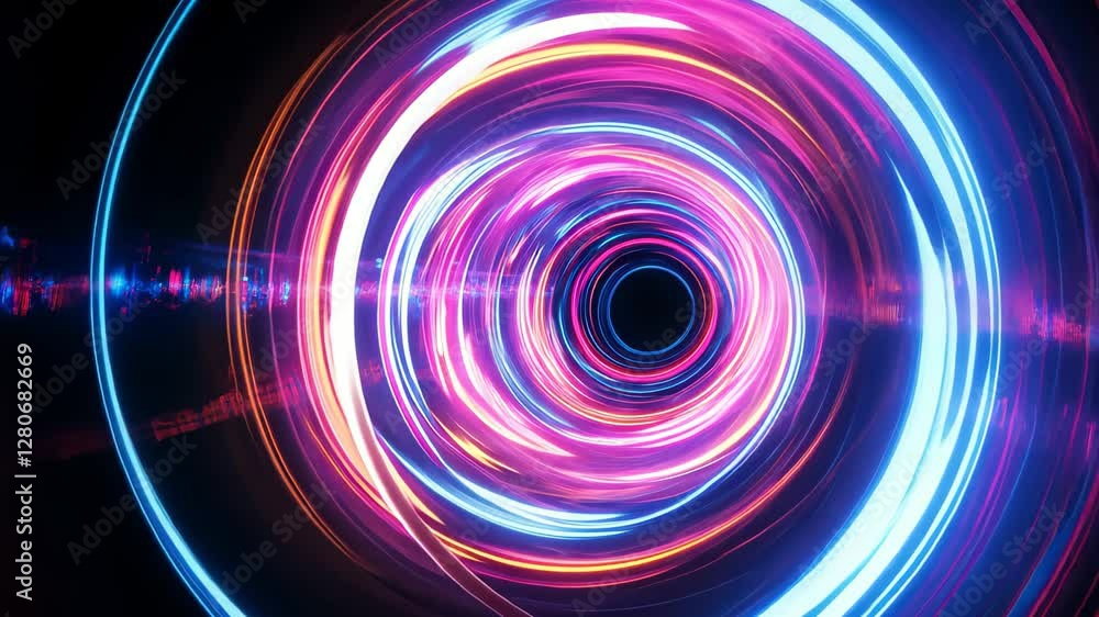 Vibrant abstract neon light trails create mesmerizing circular patterns in a dark space, Abstract neon light trails forming circular patterns on dark background Vibrant abstract neon light trails create mesmerizing circular patterns in a dark space, Abstract neon light trails forming circular patterns on dark background