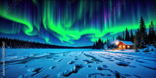 Wallpaper Mural Northern Lights Over a Frozen Lake  Torontodigital.ca