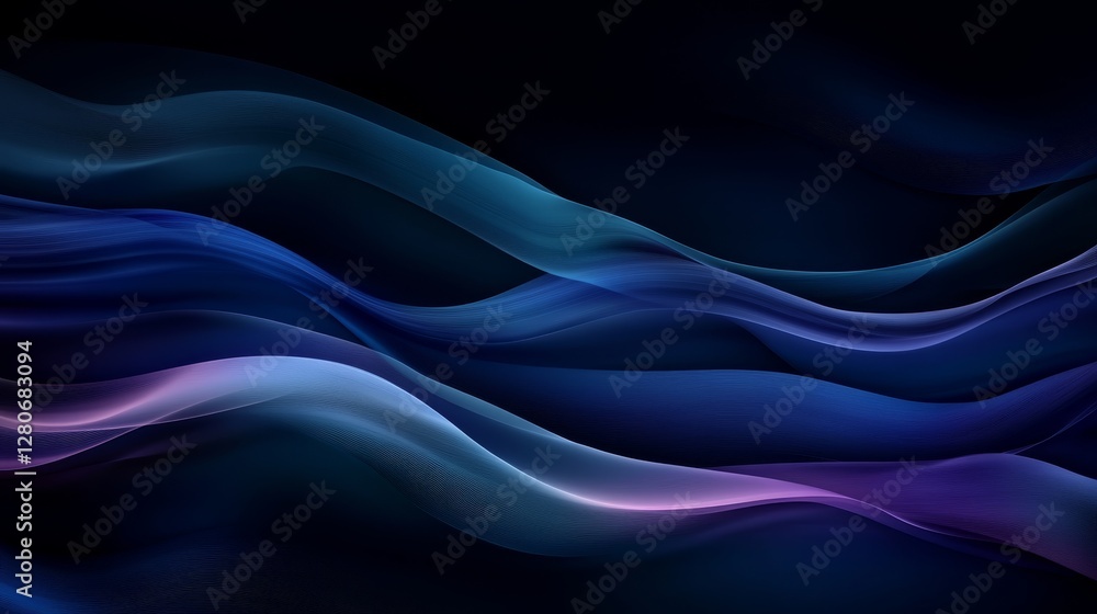 Dark Abstract Waves, Blue Purple Swirling Lines, Modern Art, Elegant Curves, Dark Background Dark Abstract Waves, Blue Purple Swirling Lines, Modern Art, Elegant Curves, Dark Background