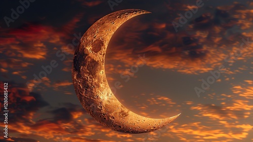 Crescent moon against a mesmerizing sky islamic background  HD 8K ramzan wallpaper Photographic Image