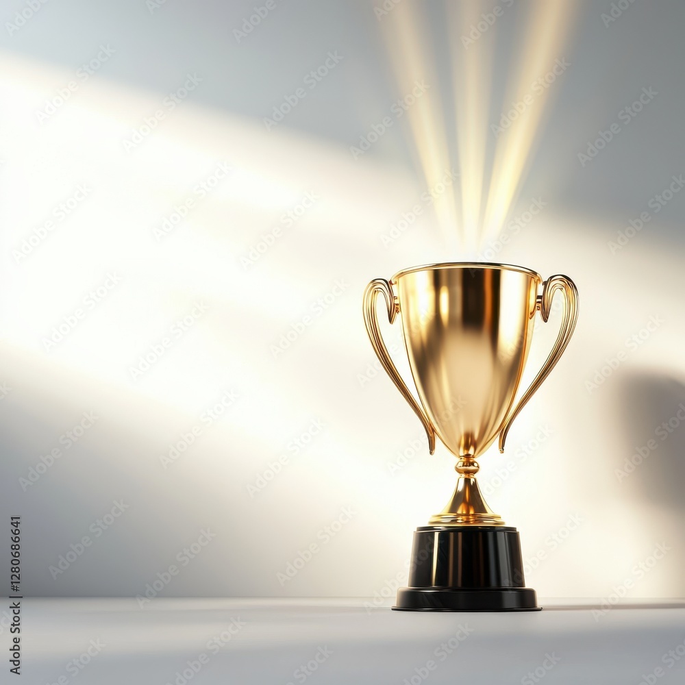 A shining golden trophy emits rays of light, symbolizing achievement, success, and recognition. A shining golden trophy emits rays of light, symbolizing achievement, success, and recognition.