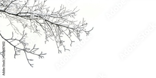 Wallpaper Mural Delicate frost-covered branches extend diagonally across a pristine white background showcasing winter's serene beauty and intricate details of nature. Torontodigital.ca