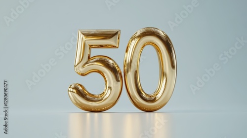 Gold 50 Number Decor, Golden Fifty Celebration, Elegant 50th Anniversary, Shiny Gold Numeral, Luxurious Number Art