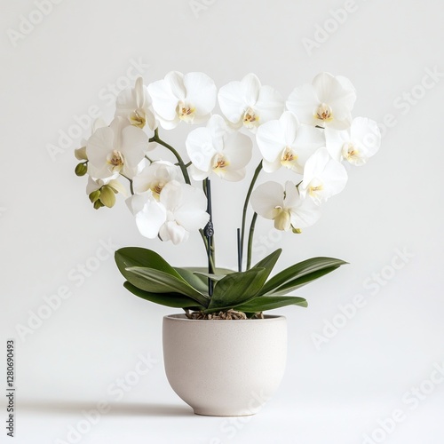 Wallpaper Mural White Orchid Plant in Neutral Pot Against White Background. Possible Use Botanical Photography Torontodigital.ca