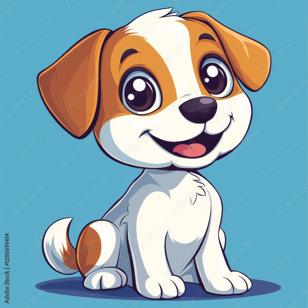Naklejka premium Cute Cartoon Puppy Sitting with a Happy Expression and Playful Attitude