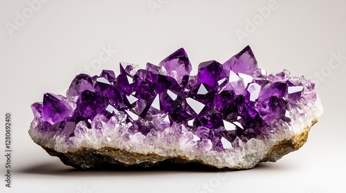 Vibrant amethyst crystal cluster on display.
