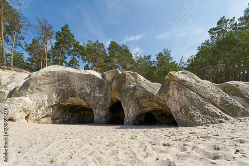 Sandhöhlen im Waldgebiet Heers im Harz nahe der Stadt Blankenburg in Deutschland unterhalb der Festung Regenstein photo