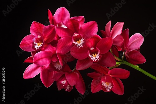 Vibrant red orchids on black background