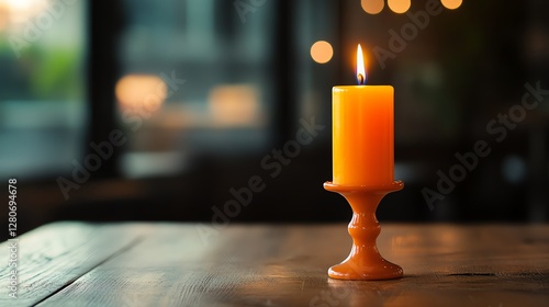 Warm candlelight glowing on wooden table