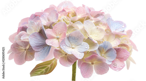 Close-Up of Hydrangea Flowers with Dewy Petals on Transparent Background, PNG