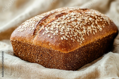 Whole grain bread loaf with seeds topping