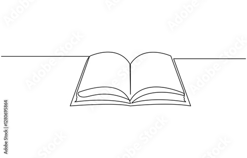 Continuous one line drawing of opened book. One line drawing illustration of book open, Open book continuous one line drawing illustration.