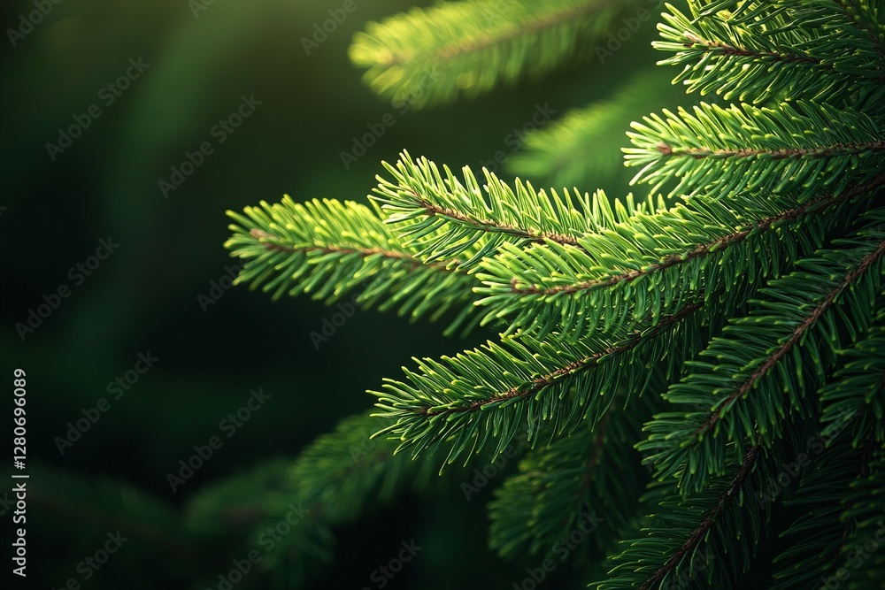 Closeup of Lush Green Pine Tree Branches with Needles in Natural Sunlit Forest Background Closeup of Lush Green Pine Tree Branches with Needles in Natural Sunlit Forest Background