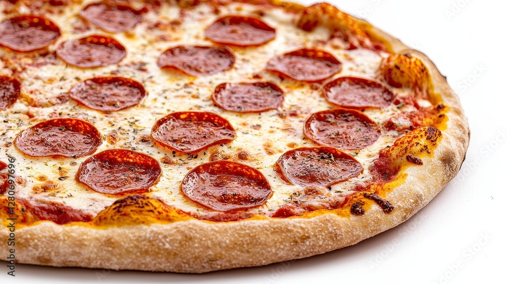 Sliced Pepperoni Pizza Baked with Cheese and Fresh Dough on White Background Ready to be Served Sliced Pepperoni Pizza Baked with Cheese and Fresh Dough on White Background Ready to be Served