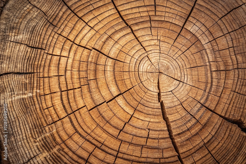 Closeup of Tree Trunk Cross Section with Growth Rings and Cracks in Natural Brown Environment Closeup of Tree Trunk Cross Section with Growth Rings and Cracks in Natural Brown Environment