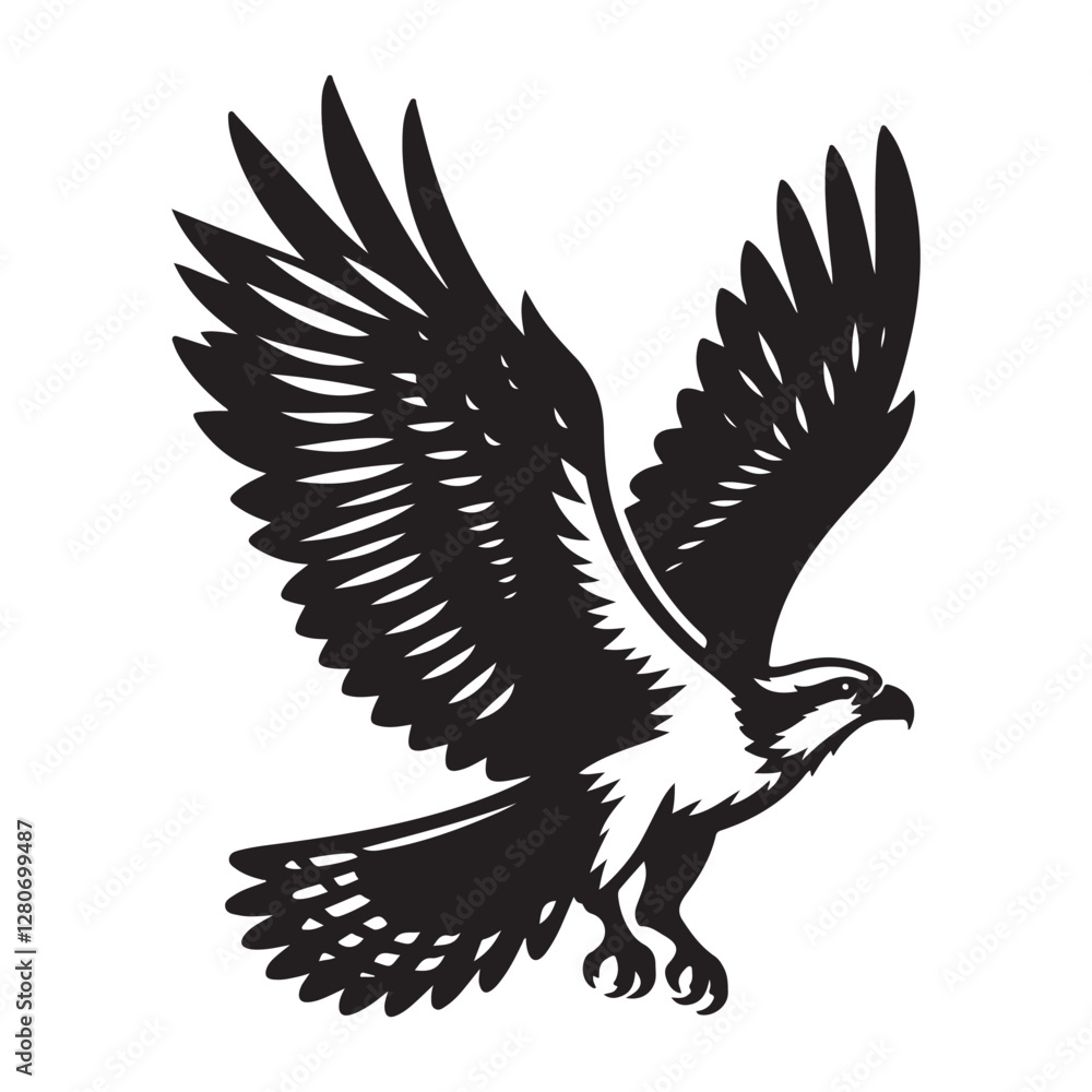 Obraz premium Osprey bird Silhouette Vector Illustration, Solid White Background.