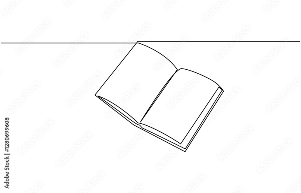 Continuous one line drawing of opened book. One line drawing illustration of book open, Open book continuous one line drawing illustration.