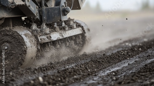 Heavy-duty industrial asphalt milling machine grinding an old road surface