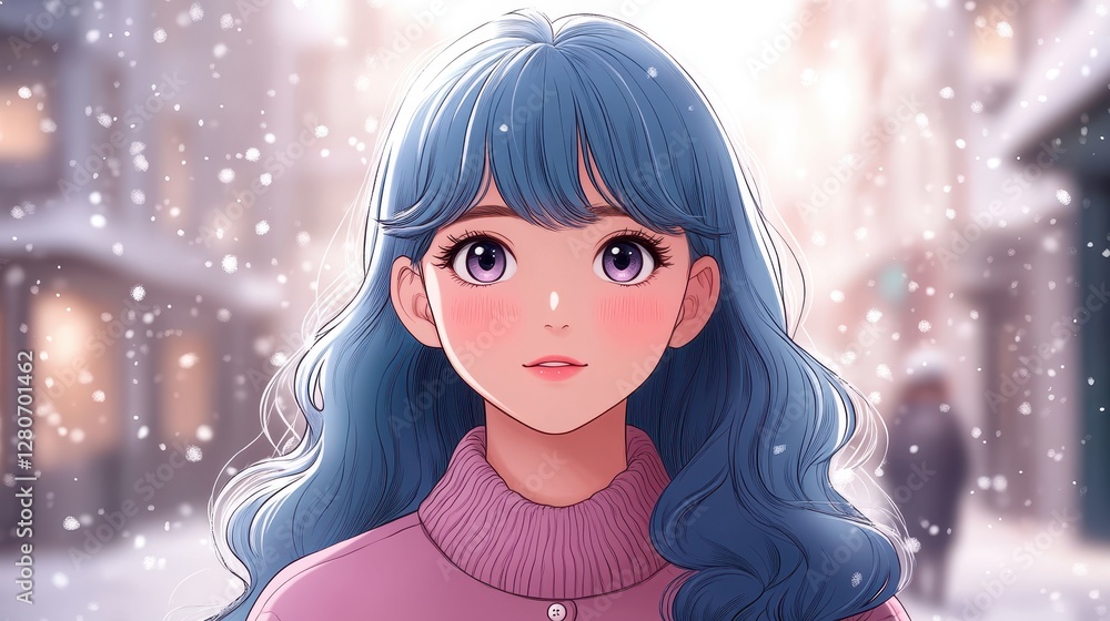Serene Winter Daydream Anime Girl in Snowfall Serene Winter Daydream Anime Girl in Snowfall