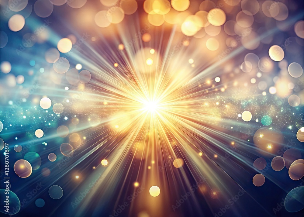 Fototapeta premium Shimmering light rays dance across a smooth, colorful gradient, creating a soft, bokeh-filled digital art background.