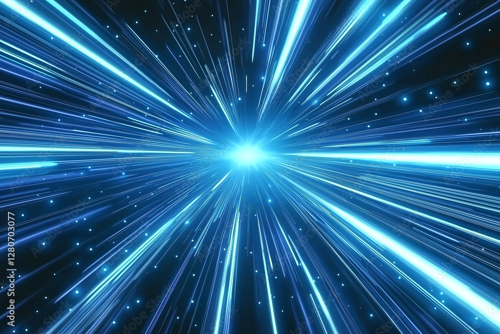 Fototapeta premium Stunning blue glow radiating from central point, creating high tech background with dynamic light streaks. Perfect for futuristic designs and digital themes