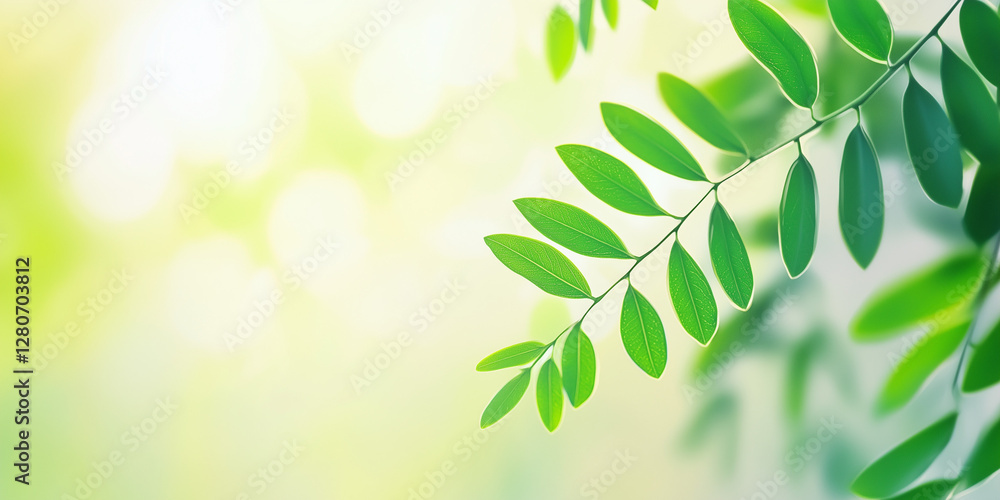 Green leaf branch against soft blurred background Green leaf branch against soft blurred background