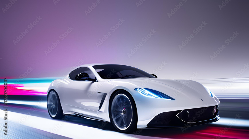 A high-speed white sports car is captured on a striking white background with motion blur effects, symbolizing speed and luxury A high-speed white sports car is captured on a striking white background with motion blur effects, symbolizing speed and luxury