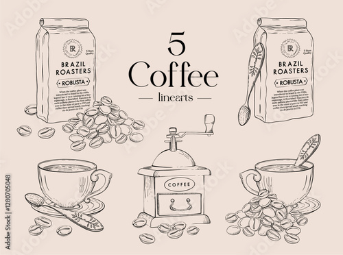Coffee line art Set