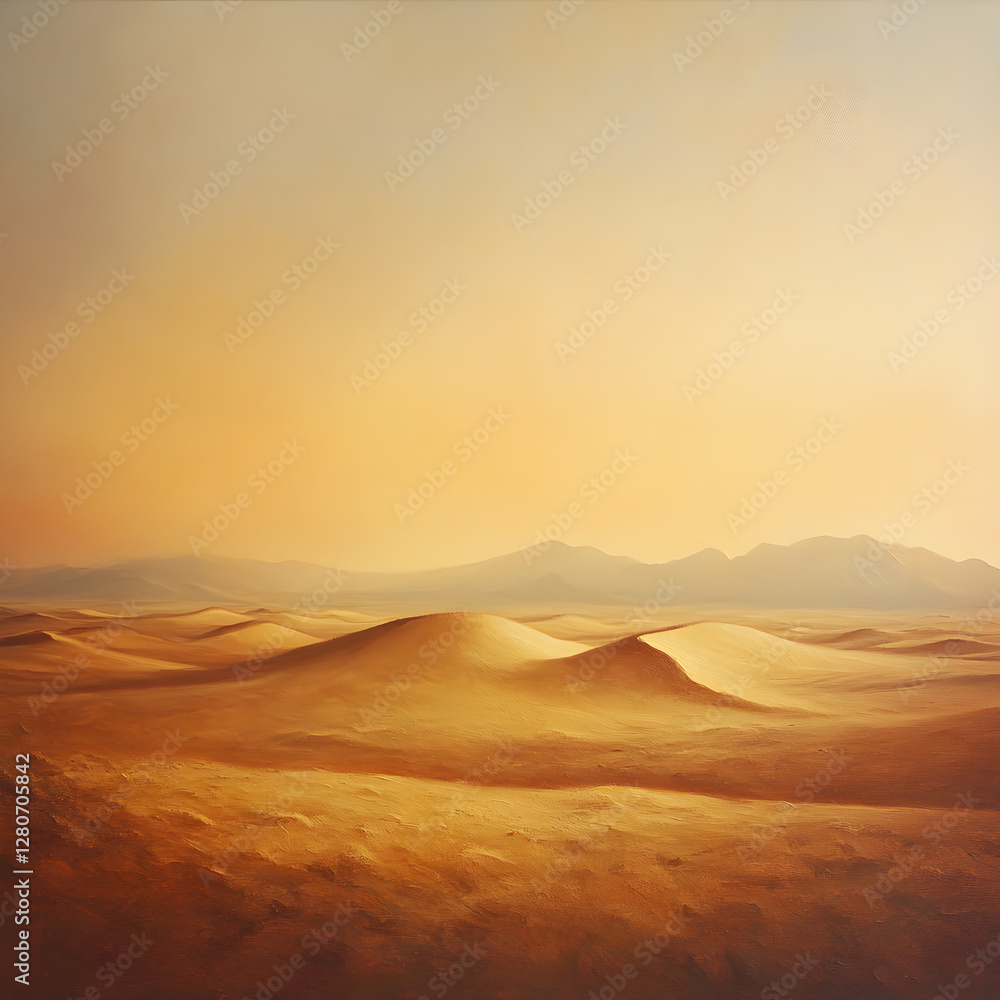 Golden Sands: An endless vista of rolling sand dunes stretches towards the horizon under a hazy sky, evoking a sense of vastness and the raw beauty of the desert. Golden Sands: An endless vista of rolling sand dunes stretches towards the horizon under a hazy sky, evoking a sense of vastness and the raw beauty of the desert.