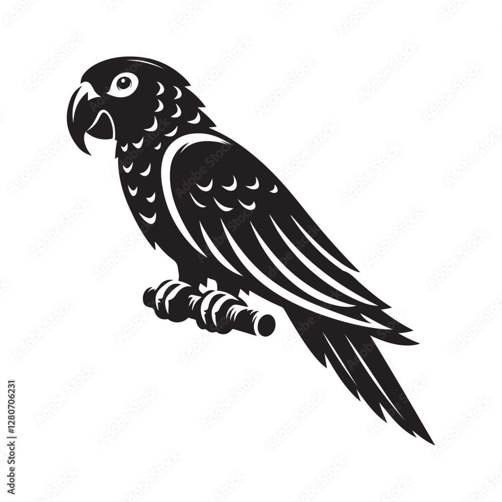 Obraz premium Parrot bird Silhouette Vector Illustration, Solid White Background.