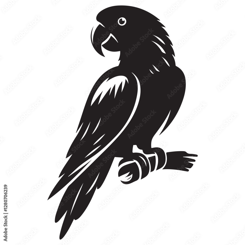 Obraz premium Parrot bird Silhouette Vector Illustration, Solid White Background.