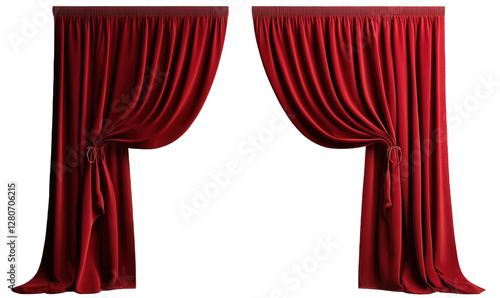 A curtain made of red velvet fabric