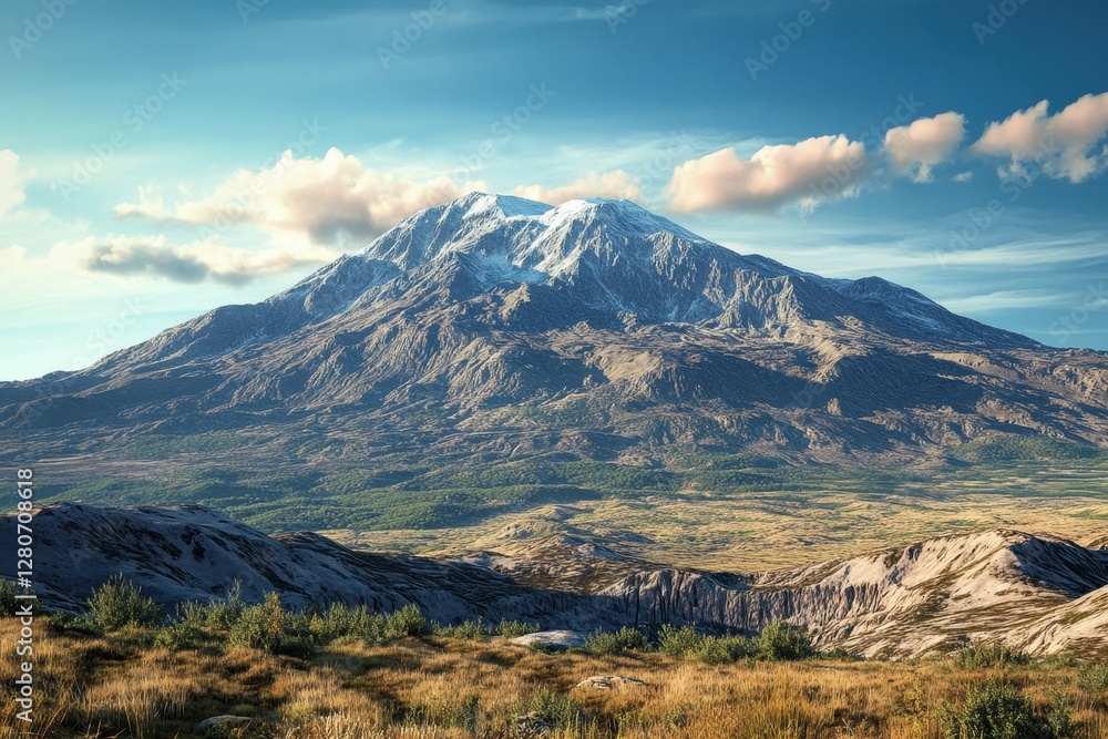 Majestic snow-capped mountain under a clear blue sky in a serene landscape Majestic snow-capped mountain under a clear blue sky in a serene landscape