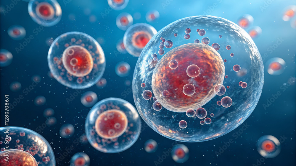 Microscopic view of cells with vibrant colors and details, showcasing life Microscopic view of cells with vibrant colors and details, showcasing life