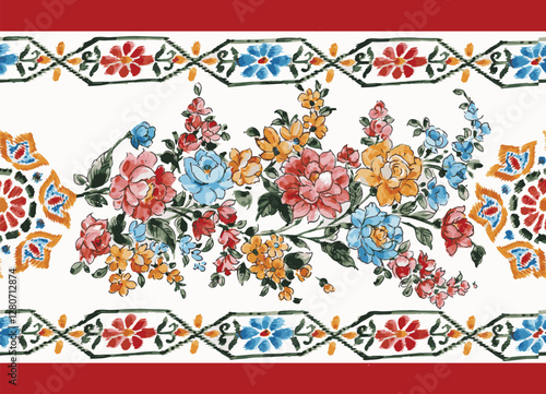 Vector horizontal seamless background with colorful floral border. vector design. border design, textile design, digital design.