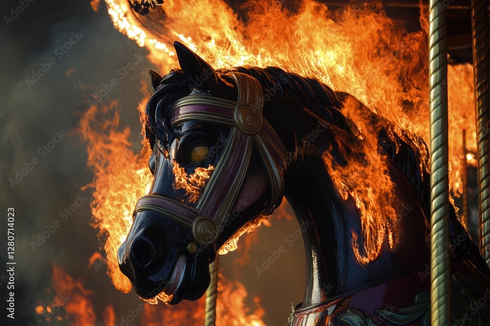 A close-up view of a horse's face on a merry-go-round A close-up view of a horse's face on a merry-go-round