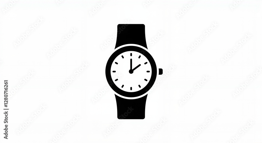 Black wristwatch with white face on plain background Black wristwatch with white face on plain background